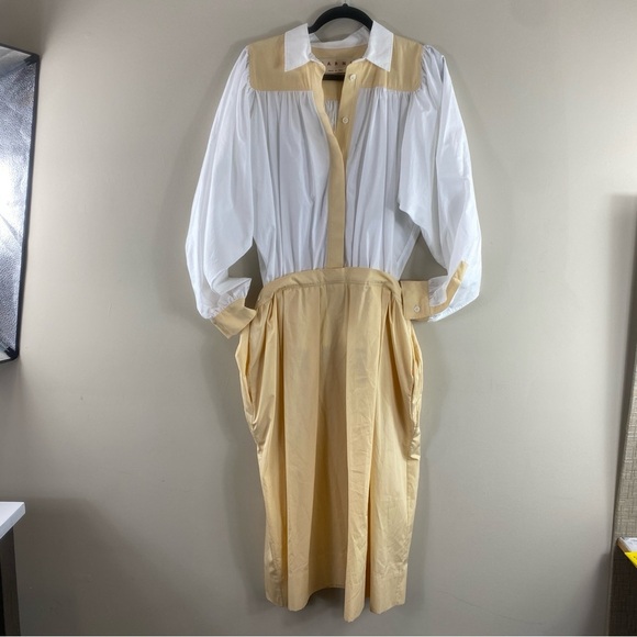Marni Made in Italy White Tan Buttoned Front Poplin Midi Shirt Dress Sz 6 (42) - Picture 5 of 15